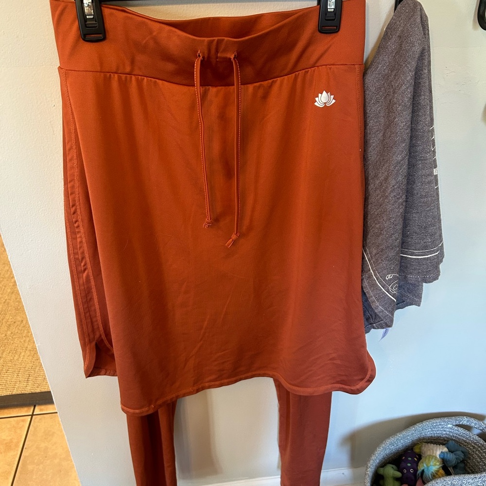 Knee-Length Orange Tie Front Skirt Set for Casual Wear